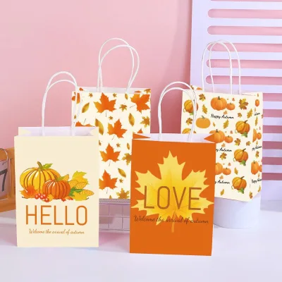 Maple Leaf Gift Bags Thanksgiving Harvest Season Degradable Tote Bags Pumpkin Maple Autumn Happy Gift Wrapping Bags Wholesale