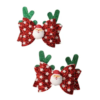 Crystal Handmade Christmas Hair Card Set Bow Santa Claus Big Antler Headwear Children Hair Accessories 4765