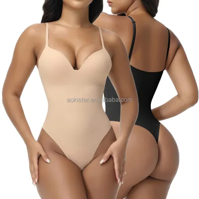 One-Piece Seamless Nylon Spandex Bodysuit Breathable Body Shaper Halter Design Abdomen Tucking Buttocks Lifting Tummy Reduction