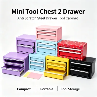 Mini Tool Chest 2 Drawer, Anti Scratch Steel Drawer Toolbox, Compact Portable Chest for Electrician Tool Storage
