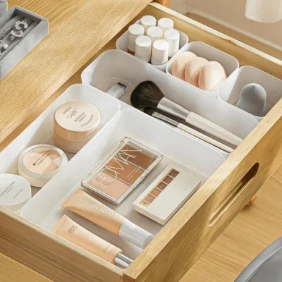 Clear Frosted Plastic Modular Combinable Storage Box | Desktop Drawer Organizer | Multi-purpose for Cosmetic Home Sundries