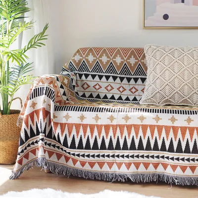 High Quality Retro Cotton Woven Throw Blanket Excellent Modern Decorations Towel Blankets with Striped Pattern