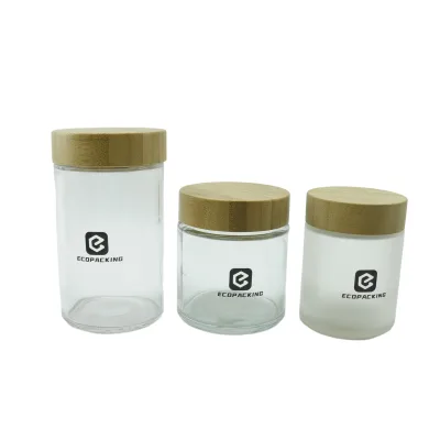 100g 150g 200g High Quality Clear Frosted Color Bamboo Cosmetic Container Cream Glass Jar Bamboo Lid
