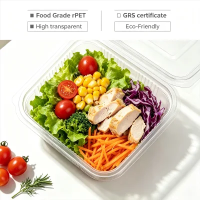 Salad Fast Food Container 32OZ RPET Plastic Packaging Takeway Meal Prep Box Hot Selling Simple Style