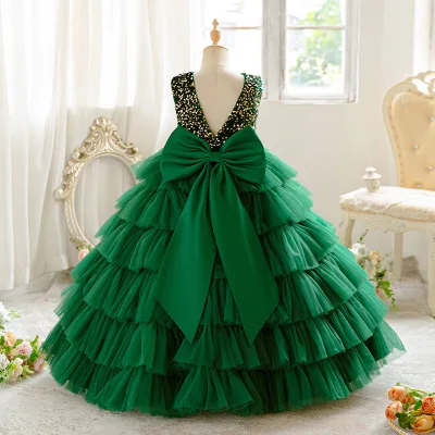 Popular girls' mesh cake puffy dress, backless dress, birthday princess dress
