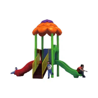 Commercial Children Outdoor Playground Flower Shaped Roof Design Double Plastic Slide Play Equipment Preschool Community Park