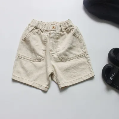 Summer Children's Pants Korean Board Loose Children's 5 Minute Trousers Embryo Cloth Color Contrast Line Overalls