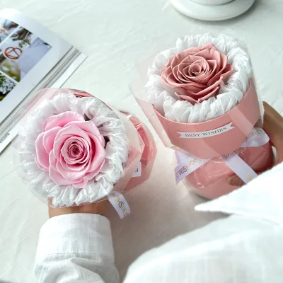 Customizable Single Preserved Rose Bouquet Everlasting Handheld Flower for Valentine's Day Gift
