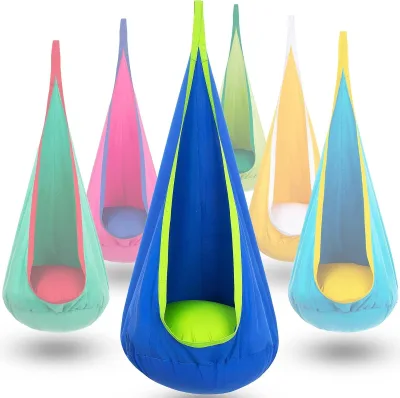 Danlong Pod Swing for Kids, Sensory Indoor Hanging Hammock Chair Sensory Cocoon Pod Swing Seat for Kids with Pocket for Outdoor