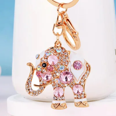 Enamel Elephant Animal Keychain Colorful Opal Rhinestone Crystal Key Chain Lucky Car Keyring Bag Charm Pendant Elephant Keychain