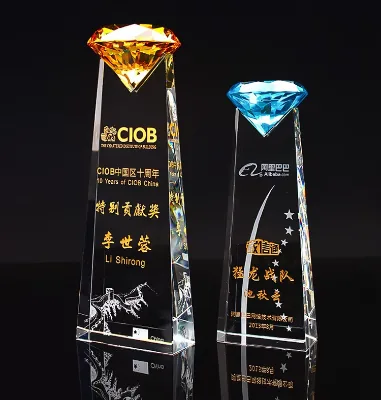 Customizable Factory Logo Engraved Diamond Shape Crystal Award Trophy Polished with UV Printing