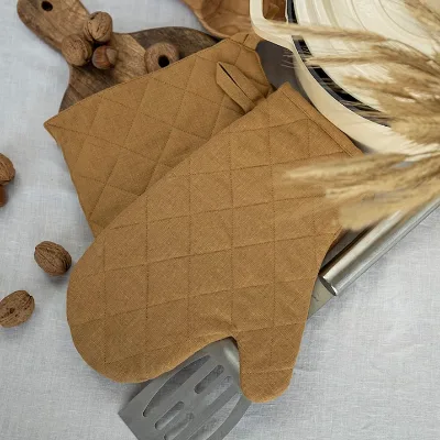 Double Baking Oven Mitt Printed Mitten Multi-purpose Baking Linen Oven Mitt With Inner Linen Layer