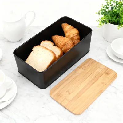 Square Bread Storage Box with Detachable Bamboo Lid for Storing Bread Cakes Other Food Items Pantry Food Storage Container