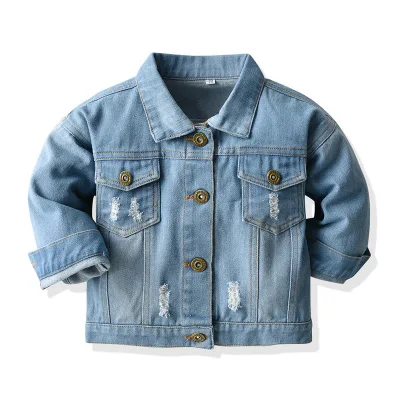 Spring and Autumn New Short Section Denim Jacket Boys and Girls Lapel Cowboy Long-sleeved Fashionable Versatile Casual Tops