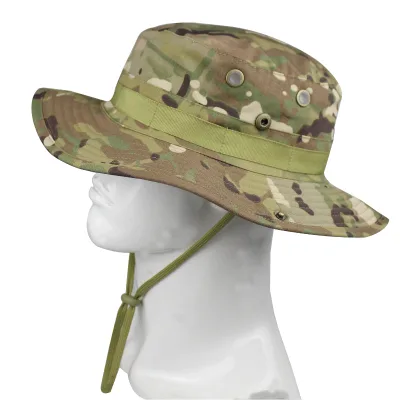 Wholesale NC5050 Outdoor Short Brim Camouflage Bucket Booney Hats Jungle Tactical Boonie Hat With Adjustable Rope