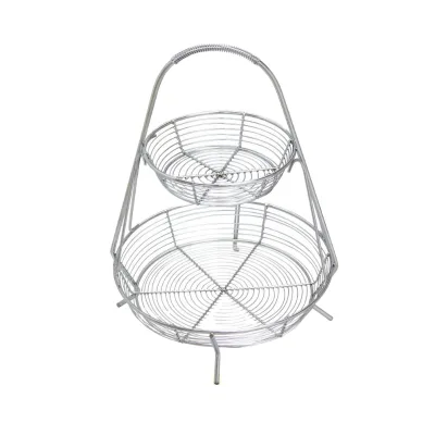 2 Tier Fruit Basket Stand,Metal Wire Round Fruit Bowl/Holder,Storage Organizer for Fruits Veggies Snacks Household Items