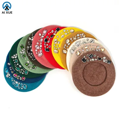 Women's Winter Beret Custom Designer Wool Berets With Embroidered Leather Band Solid Color Fashion Printed Berets