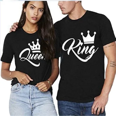 Vintage Tee Streetwear Tops Men black king Queen Plus Size Valentine Day T-shirt Men Rose Print Shirts