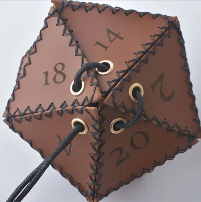 DND Gifts Dice Bag Tray with Drawstring Leather Dice Pouch Storage Bag for Dices Jewelry Coin
