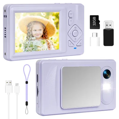 4K 48MP Digital Camera 2.83-Inch LCD 18X Zoom CMOS Sensor Displacement Stabilization Vlogging Photography 32GB SD Card (Purple)
