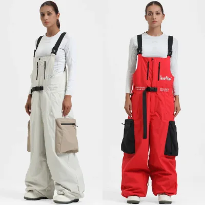 Women's Men's Super Baggy Snow Bibs White Green Red Rose Khaki Workwear Style With Built-in Belt for Winter Skiing for Adults