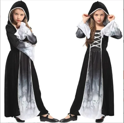Halloween Children's Cosplay Costume for Girls Princess Dress Horror Skeleton Ghost Performance Wear G-0301 (Polyester)