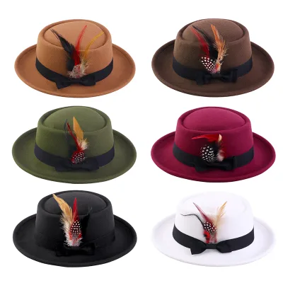 Wholesale High Quality Women Men Ceremonial Hat Wool Blend Fedora Cap With Wide Brim Evening Party Wear Formal Hat