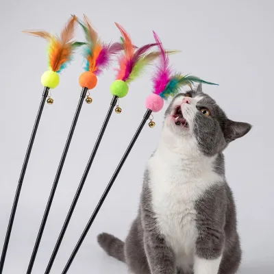 Three Section Retractable Steel Wire Cat Play Pole Feather Lure Stimulate Hunting Instinct For Multi Cat Household Play