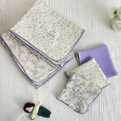 Wholesale 25*25cm Soft Baby Face Washcloths Newborn Absorbent Gauze Hand Towels Crepe Printing Cartoon Cotton Multifunctional