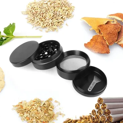 Spice Cutter Portable Aluminum Alloy Mirror Finish Latest Lightning-Shaped Smoking Herb Cutter Hand Tools 40MM 50MM 4-Layer