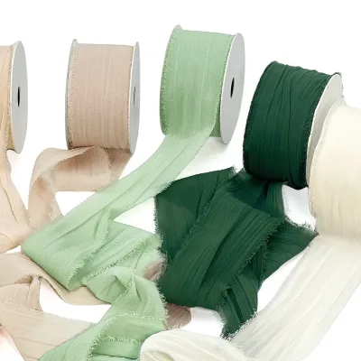 4cm Raw Edges Crinkled Chiffon Fabric Gift Ribbon for Wedding Invitations Bridal Bouquets