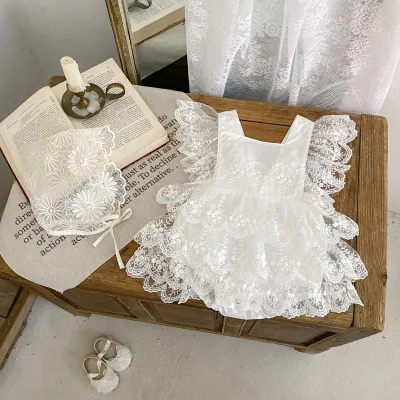 High Quality Baby Clothes 2025 Summer Lace Princess Baby Dress Girl Baby Solid Color Little White Dress