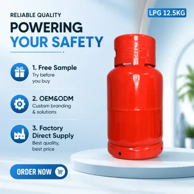 Free Sample Africa Export 12.5KG Refillable Gas Cylinder Home Cooking Test Pressure Brass Valve ISO Certified Factory