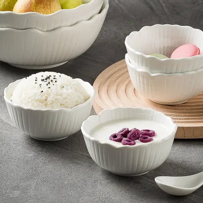 Ceramic Porcelain Pure White European Style Small Rice Noodle Bowl Yogurt Bowl Dessert Bowl Western Restaurant Tableware