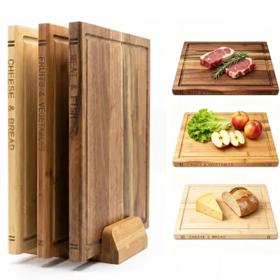 Wholesale Bamboo Wood Book Cutting Board Set with Storage Stand Kitchen Decor Gift Chopping Board Private Label Bulk Supplies