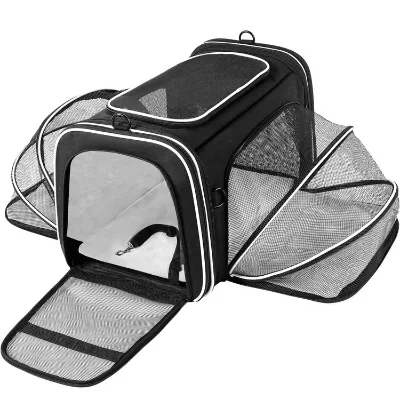Expandable Pet Carrier with Mesh Pockets, Shoulder Strap, Washable Pads - for Cats, Kittens, Puppies, Dogs
