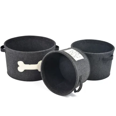 Round Pet Outing Bucket Durable Felt Pet Dog Cat Basket Bag Pet Supplies Storage Basket