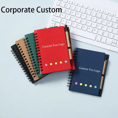 Custom Paper Spiral Eco-Friendly Notepad Pen Sticky Notes Page Marker Colored Index Tabs Wide Ruled Lined Pages Notebook
