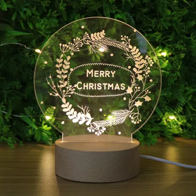 Hot Sale Garland Christmas Gift 3D Carved Inside Wooden Night Light Base Mood Lamp