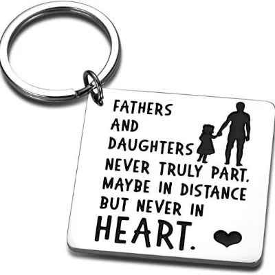 Father Daughter Metal Keychain Fathers Day Birthday Stainless Steel Key Chains Never Truly Part Keyring Charm Gift Dad Keychain