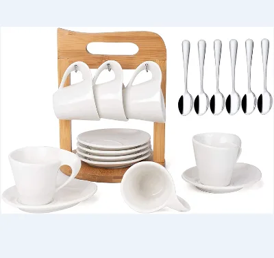Ceramic Coffee Tea Cup Set Espresso Coffee Cup Set with Holder and Saucer Turkish Coffee Cup for Home
