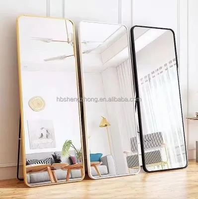 Wholesale Gold Full-Length Dressing Mirror Floor Size Body Mirror Dress Room Stand Mounted Glass MDF Decorative Wooden Home Use