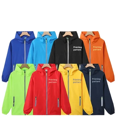 Trendy Men's Reflective Hooded Windbreaker Custom Logo Zipper Team Building Jacket Workwear Advertising Style Trench Coats