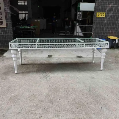 Luxury White Stainless Steel Frame Table Cover Glass Table Wedding Table Bride and Groom for Party Banquet Decoration