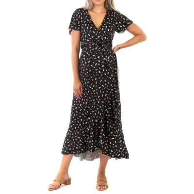 Custom Women Maternity and Nursing butterfly Sleeve Dress With Ruffles