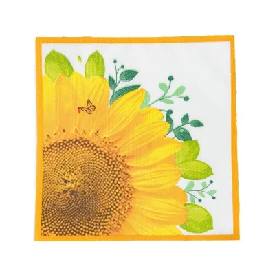 Cross-Border New Printed Napkin Plant Bee Color 3-Ply Table Decorative Square Paper Towel Wholesale for Party Dinner Napkins