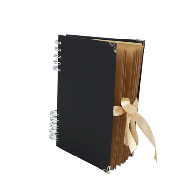 6 X 8 Gold Spiral Binding Thick 350g Pages Black Paper Scrapbook Album With Silk Ribbon