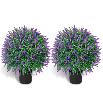 Artificial Lavender Topiary Ball Tree Bushes Potted Plants for Home Garden Wedding Party Porch Home Office Tree Decoration