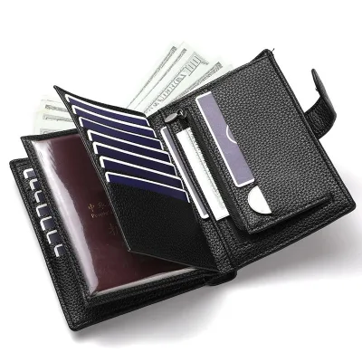Customized High Quality Capacity Men's Passport Leather Wallet Multi Card Slots and Clear ID Window Business Card Bag for Travel
