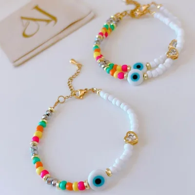Evil Eye Bracelet Heart Jewelry Jewelry Gift Wristbands Adjustable Handmade Beaded Bracelet